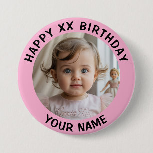 Chapa Redonda De 7 Cm Foto de cumpleaños personalizada con nombre y edad