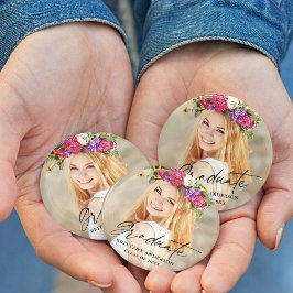 Chapa Redonda De 7 Cm Foto de graduado de escritura en tinta de caligraf
