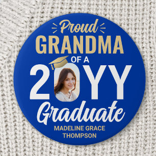 Chapa Redonda De 7 Cm Foto de Graduado Orgullosa Abuela Azul Real y Dora