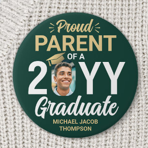 Chapa Redonda De 7 Cm Foto de Graduado Orgulloso Padre Moderno Verde y D