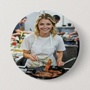 Chapa Redonda De 7 Cm Foto de personalización de tocino cocinado