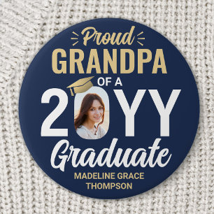 Chapa Redonda De 7 Cm Foto graduada Orgullosa Marina Abuela Azul y Oro