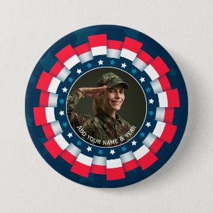Chapa Redonda De 7 Cm Foto personalizada militar de EE. UU., borde de ci
