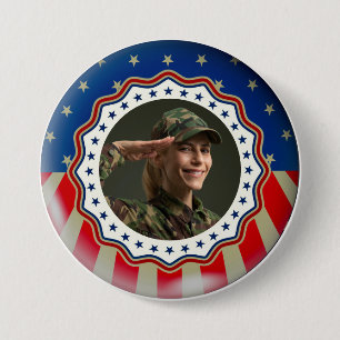 Chapa Redonda De 7 Cm Foto personalizada USA Militar - Día del Veterano