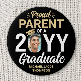 Chapa Redonda De 7 Cm Fotos de Graduación Orgulloso Padre Elegante Negro