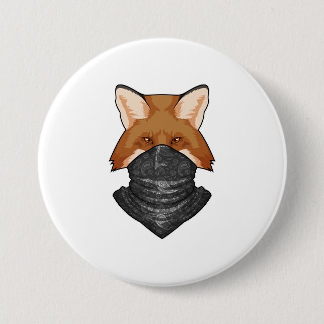 Chapa Redonda De 7 Cm Fox como bandido con Kerchief (Anverso)