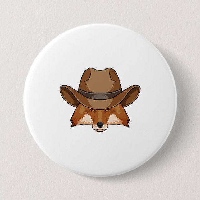 Chapa Redonda De 7 Cm Fox como Cowboy con Gorra (Anverso)