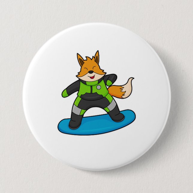 Chapa Redonda De 7 Cm Fox como Snowboarder con Snowboard (Anverso)