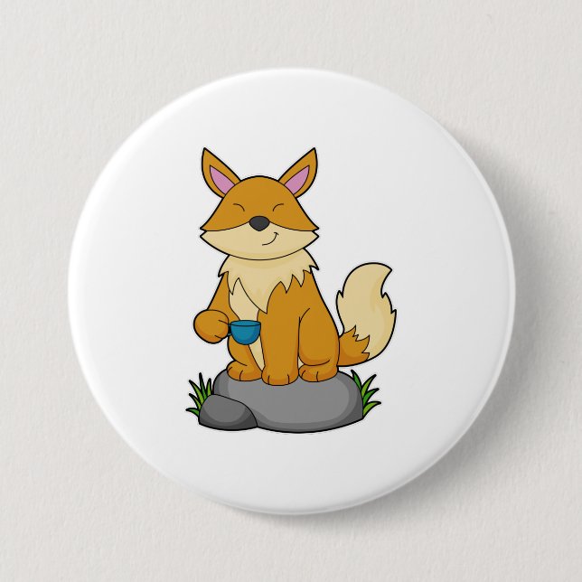 Chapa Redonda De 7 Cm Fox con taza de café (Anverso)