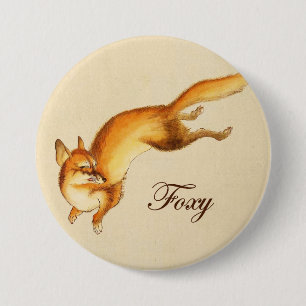 Chapa Redonda De 7 Cm "Foxy" - Esbozo japonés vintage de un zorro
