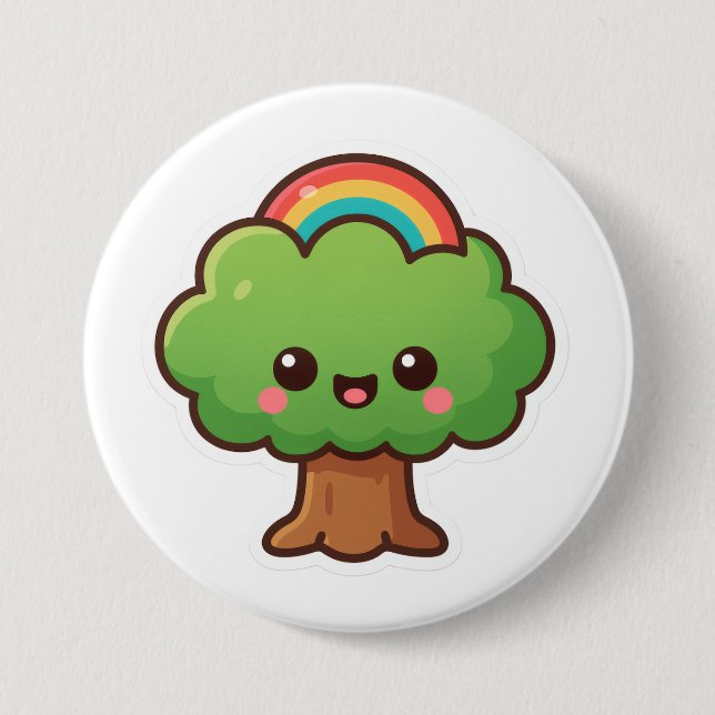 Chapa Redonda De 7 Cm Friendly Kawaii Tree (Anverso)