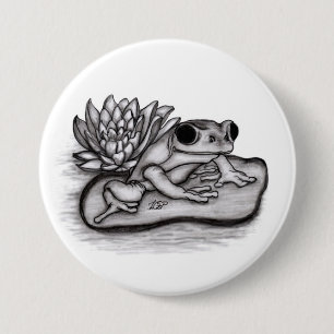 Chapa Redonda De 7 Cm Froggy con Lotus Flower