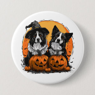Chapa Redonda De 7 Cm Frontera Collie Perros Halloween Jack O Lanterns