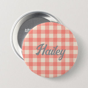 Chapa Redonda De 7 Cm Fun Cute peach rosa gingham preppy platillo compro