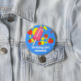 Chapa Redonda De 7 Cm Fun Popsicle Rosa y Strawberries Chica de cumpleañ