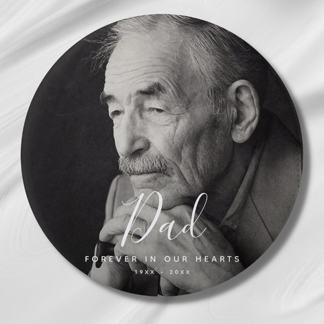 Chapa Redonda De 7 Cm Funeral de homenaje a memoria de personalizado (Dad Photo Memorial Button)