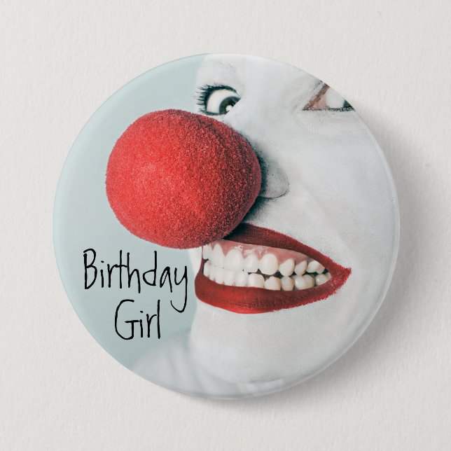 Chapa Redonda De 7 Cm Funny Clown Face Birthday Chica (Anverso)
