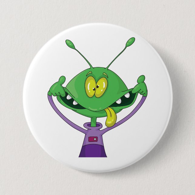 Chapa Redonda De 7 Cm Funny Green Alien Making Silly Face (Anverso)