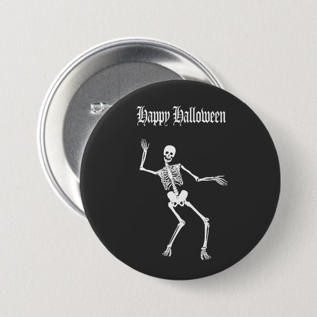 Chapa Redonda De 7 Cm Funny Scary Skeleton Happy Halloween (Anverso y reverso)
