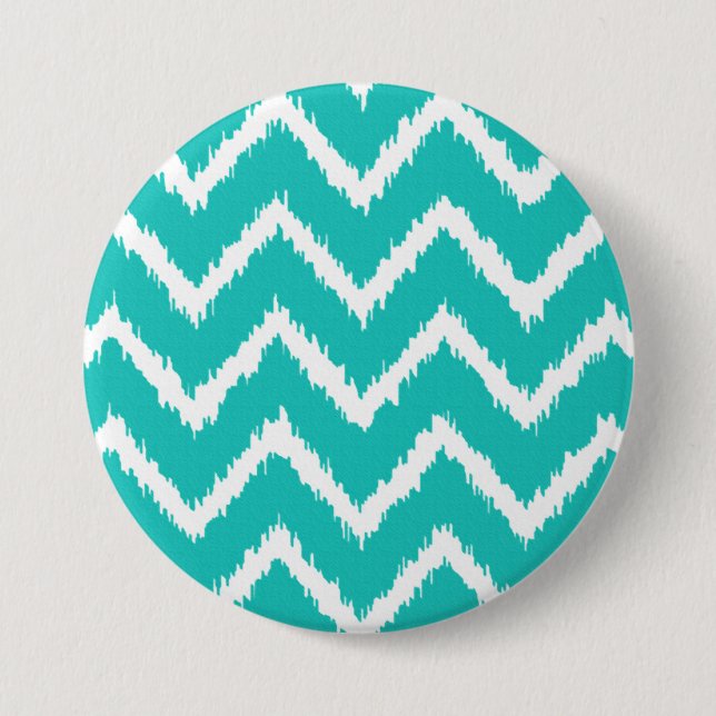 Chapa Redonda De 7 Cm Galones de Ikat - turquesa y blanco (Anverso)