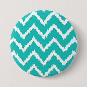Chapa Redonda De 7 Cm Galones de Ikat - turquesa y blanco