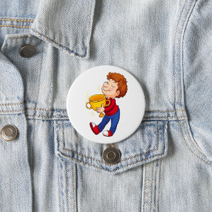 Chapa Redonda De 7 Cm Ganador del premio Boy Holding Golden Trophy