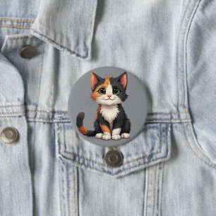 Chapa Redonda De 7 Cm Gatito Calico Caprichoso con Cattitude
