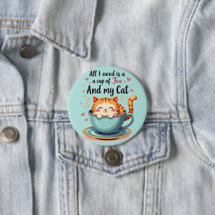 Chapa Redonda De 7 Cm Gato Adorable en Taza de Té Arte Kawaii Acogedor
