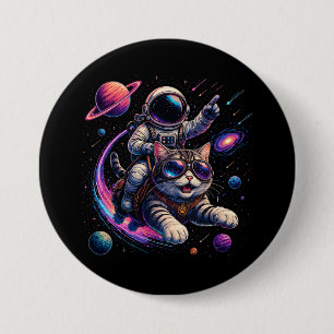 Chapa Redonda De 7 Cm Gato astronauta viajando a través del espacio