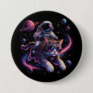 Chapa Redonda De 7 Cm Gato astronauta viajando a través del espacio