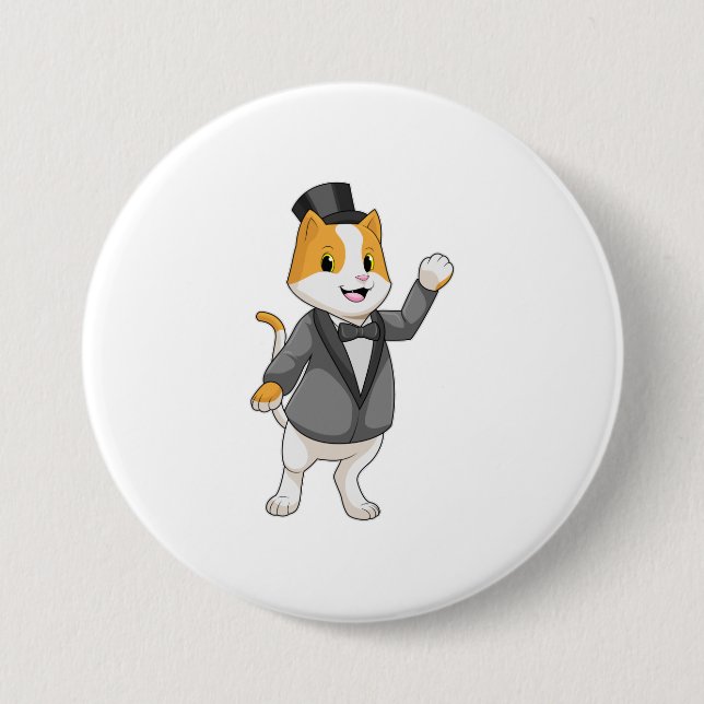 Chapa Redonda De 7 Cm Gato como novio con lazo (Anverso)