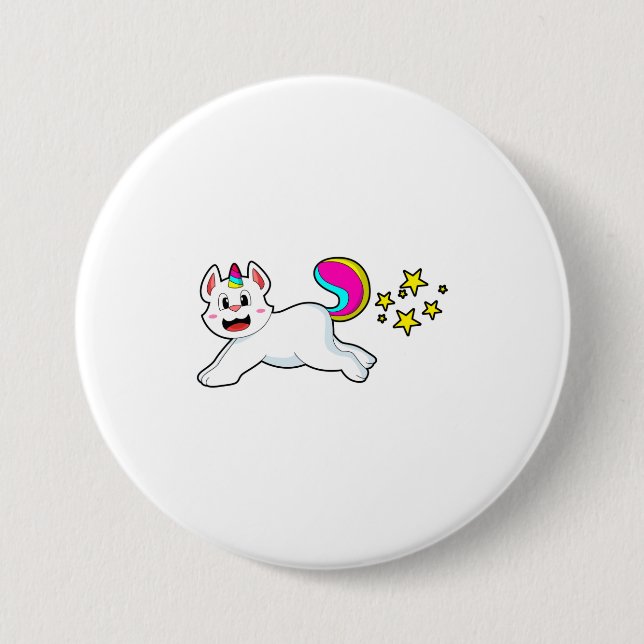 Chapa Redonda De 7 Cm Gato como unicornio (Anverso)