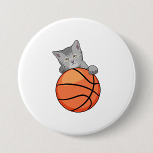 Chapa Redonda De 7 Cm Gato con baloncesto