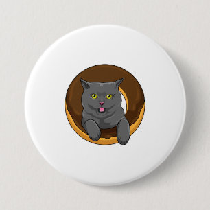 Chapa Redonda De 7 Cm Gato con donut