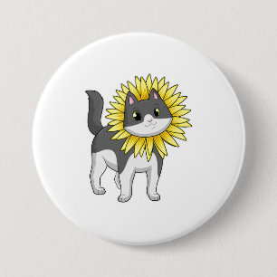 Chapa Redonda De 7 Cm Gato con girasol
