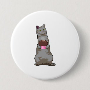 Chapa Redonda De 7 Cm Gato con Muffin