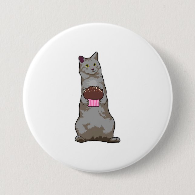 Chapa Redonda De 7 Cm Gato con Muffin (Anverso)