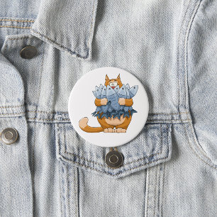 Chapa Redonda De 7 Cm Gato Divertido Sosteniendo Pescado Dibujo Animado 