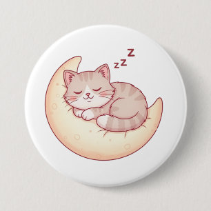 Chapa Redonda De 7 Cm Gato Durmiendo en una Almohada de Luna – Siesta de