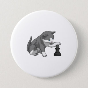 Chapa Redonda De 7 Cm Gato en ajedrez con pieza de ajedrez Bishop