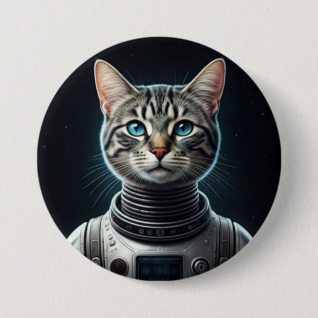Chapa Redonda De 7 Cm Gato espacial (Anverso)