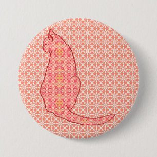 Chapa Redonda De 7 Cm Gato japonés: Batik Naranja de coral