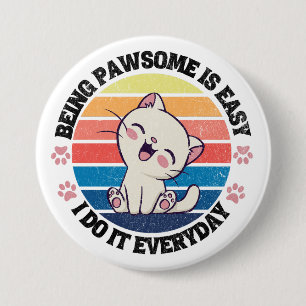 Chapa Redonda De 7 Cm Gato kawaii blanco