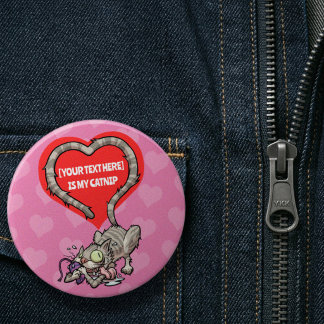 Chapa Redonda De 7 Cm Gato Loco Texto Personalizado Divertida Obsesión c