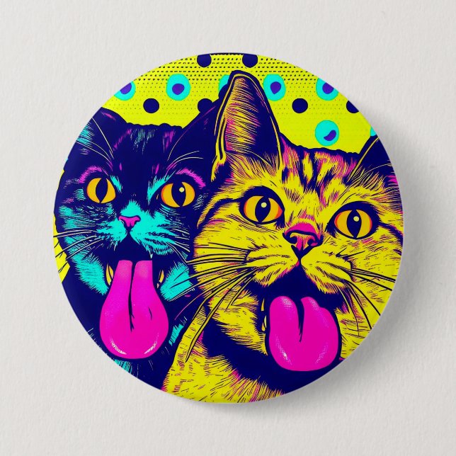 Chapa Redonda De 7 Cm Gatos con arte pop (Anverso)