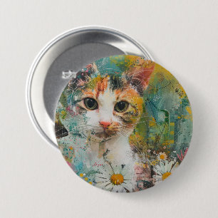 Chapa Redonda De 7 Cm Gatos de acuarela Boho - Arte felino de tierra (3)