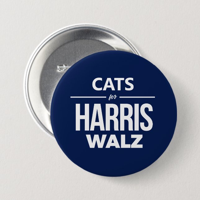 Chapa Redonda De 7 Cm Gatos para Harris Walz (Anverso y reverso)
