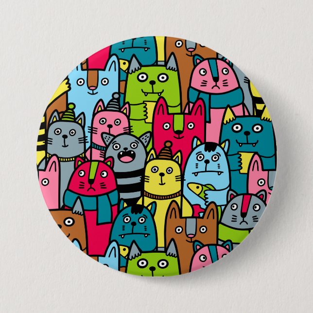 Chapa Redonda De 7 Cm Gatos y gatos (Anverso)
