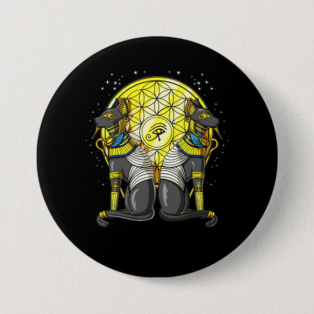 Chapa Redonda De 7 Cm Geometría sagrada egipcia de Bastet Ankh de la (Anverso)