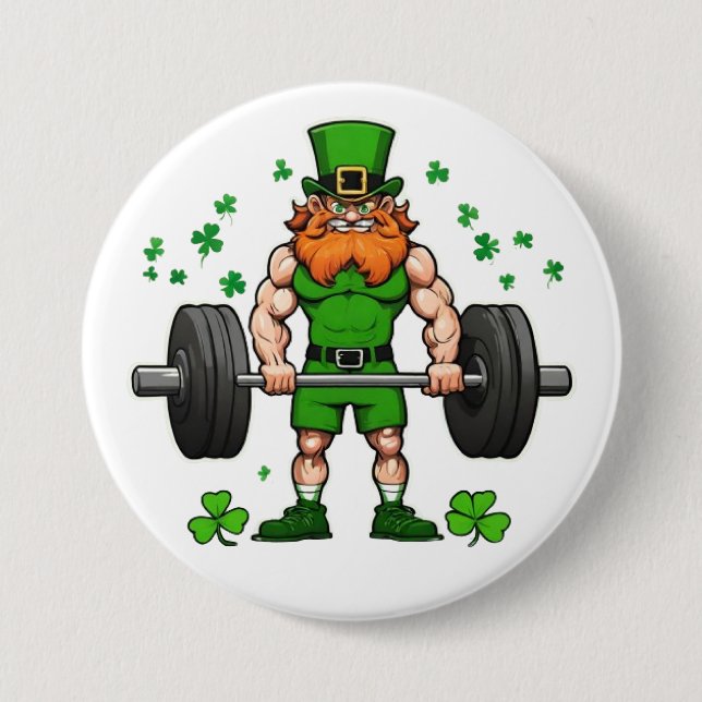 Chapa Redonda De 7 Cm Gimnasio St. Patrick's Day Funny Leprechaun Barbel (Anverso)